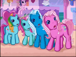 Size: 480x360 | Tagged: safe, screencap, honeydew hum, minty, pinkie pie (g3), rainbow dash (g3), rarity (g3), starbeam, breezie, earth pony, pony, unicorn, g3, the runaway rainbow, animated, cotton candy cafe, cute, eyes closed, female, flapping, fun, funny, funny as hell, g3 adorabeam, g3 dashabetes, g3 diapinkes, g3 honeybetes, g3 raribetes, group, i just wanna have fun (song), majestic as fuck, mare, mintabetes, open mouth, open smile, princess rarity, roller skates, roller skating, smiling, song, spinning, windswept mane