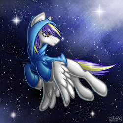 Size: 3000x3000 | Tagged: safe, artist:kelisah, oc, oc only, oc:juby skylines, pegasus, pony, clothes, flying, high res, hoodie, male, night, stallion, starry night