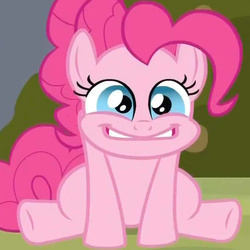 Size: 600x600 | Tagged: safe, screencap, pinkie pie, earth pony, pony, a friend in deed, g4, bags under eyes, cropped, cute, diapinkes, excited, faic, female, mare, reaction image, round eyes, sitting, solo