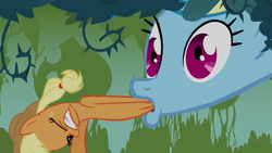 Size: 640x360 | Tagged: safe, screencap, applejack, rainbow dash, bridle gossip, g4, appletini, duo, fetish fuel, micro, preddash, sucking, wat