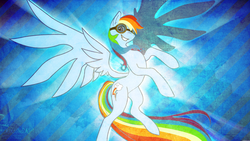 Size: 1920x1080 | Tagged: safe, artist:kookookchoo, artist:signumde, rainbow dash, pony, g4, female, goggles, solo, spread wings, wallpaper