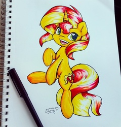 Size: 1152x1203 | Tagged: dead source, safe, artist:gummigator, sunset shimmer, pony, unicorn, g4, female, solo, traditional art