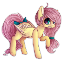 Size: 1495x1420 | Tagged: safe, artist:kilamuri, fluttershy, g4, ear fluff, female, raised hoof, solo, tail bow