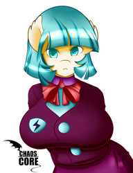 Size: 500x650 | Tagged: safe, artist:caoscore, coco pommel, earth pony, anthro, g4, big breasts, breasts, busty coco pommel, clothes, crystal prep academy uniform, female, huge breasts, looking at you, school uniform, solo