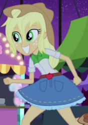 Size: 440x630 | Tagged: safe, screencap, applejack, equestria girls, g4, my little pony equestria girls: rainbow rocks, perfect day for fun, clothes, cowboy hat, cropped, denim skirt, female, freckles, hat, skirt, solo, stetson