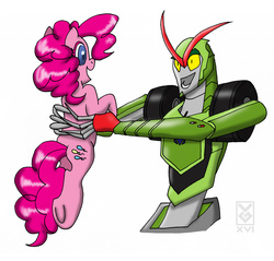 Size: 1280x1223 | Tagged: safe, artist:inspectornills, pinkie pie, g4, crossover, kickback, transformers, transformers robots in disguise (2015)