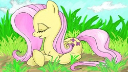 Size: 1296x730 | Tagged: safe, artist:huckleberrypony, fluttershy, g4, female, solo, traditional art