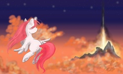 Size: 3600x2160 | Tagged: safe, artist:huckleberrypony, princess celestia, fanfic:the stranger and her friend, g4, fanfic, fanfic art, female, flying, high res, looking away, pink-mane celestia, solo, spread wings, younger