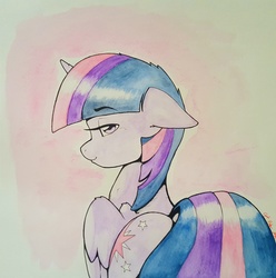 Size: 2103x2117 | Tagged: safe, artist:captainpudgemuffin, twilight sparkle, alicorn, pony, g4, bedroom eyes, commission, female, high res, looking back, mare, solo, traditional art, twilight sparkle (alicorn)