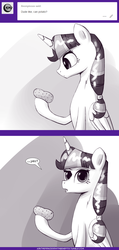 Size: 740x1551 | Tagged: safe, artist:deusexequus, twilight sparkle, ask the princess of friendship with benefits, g4, ..., ask, dialogue, female, food, looking at you, open mouth, potato, solo, tumblr, twilight sparkle (alicorn)