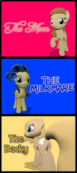 Size: 1068x2413 | Tagged: safe, artist:soad24k, oc, oc only, oc:backy, oc:cream heart, oc:milky way, pony, 3d, female, gmod, mare, the good the bad and the ugly