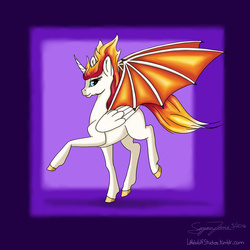 Size: 1200x1200 | Tagged: safe, artist:littlewolfstudios, oc, oc only, oc:amberlight, alicorn, pony, art trade, bat wings, duel wings, female, mane of fire, mare, pegasus wings, solo