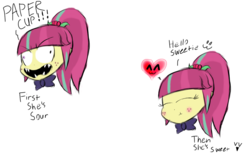 Size: 1231x758 | Tagged: safe, artist:mildockart, sour sweet, equestria girls, g4, my little pony equestria girls: friendship games, bipolar, female, heart, solo, sour patch kids, sour rage, sourdere, tsundere