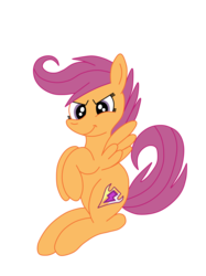 Size: 1936x2592 | Tagged: safe, artist:squipycheetah, scootaloo, pegasus, pony, crusaders of the lost mark, g4, alternate cutie mark, cutie mark, devious, female, filly, looking down, raised hoof, raised tail, simple background, sitting, smiling, solo, spread wings, transparent background, vector