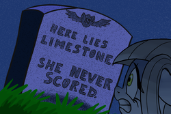Size: 709x473 | Tagged: safe, artist:pencils, limestone pie, earth pony, pony, g4, beavis and butthead, epitaph, female, gravestone, he never scored, hilarious in hindsight, implied virgin, mare, solo