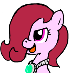 Size: 405x427 | Tagged: safe, artist:ficficponyfic, edit, edited edit, oc, oc only, oc:emerald jewel, earth pony, pony, colt quest, alternate color palette, amulet, bad pony, color, colored, colt, evil, evil grin, femboy, male, pure unfiltered evil, red coat, red mane, silver, sneer, trap
