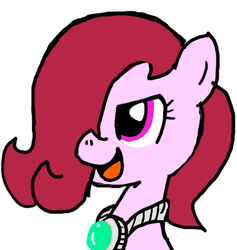 Size: 405x427 | Tagged: safe, artist:ficficponyfic, edit, edited edit, oc, oc only, oc:emerald jewel, earth pony, pony, colt quest, alternate color palette, amulet, bad pony, color, colored, colt, evil, evil smile, femboy, male, pure unfiltered evil, red coat, red mane, silver, sneer, trap