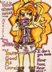 Size: 989x1359 | Tagged: safe, artist:blazingdazzlingdusk, adagio dazzle, equestria girls, g4, my little pony equestria girls: rainbow rocks, clothes, cosplay, costume, crossover, drawing, female, headphones, pose, sakuraba neku, solo, square, square crossover, square enix, the world ends with you, traditional art, twewy
