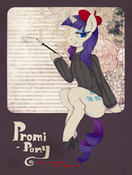 Size: 600x800 | Tagged: safe, artist:divided-s, rarity, pony, unicorn, g4, cigarette, cigarette holder, clothes, female, german, hat, looking at you, mare, smoking, solo, sweater