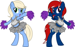 Size: 5807x3700 | Tagged: safe, artist:outlawedtofu, oc, oc only, oc:snap roll, oc:tailwind, pegasus, pony, fallout equestria, fallout equestria: frozen skies, cheerleader, cheerleader outfit, clothes, enclave, grand pegasus enclave, midriff, pom pom, simple background, skirt, tank top, transparent background, vector