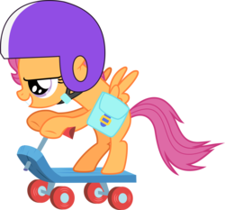 Size: 7705x7196 | Tagged: safe, artist:zerogamer37, scootaloo, g4, the show stoppers, absurd resolution, bipedal, female, helmet, saddle bag, scooter, simple background, solo, transparent background, vector