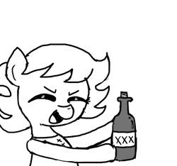 Size: 640x600 | Tagged: safe, artist:ficficponyfic, oc, oc only, oc:ruby rouge, earth pony, pony, colt quest, alcohol, boat, booze, bottle, cork, cyoa, eyes closed, female, filly, foal, food, glass, rags, ship, story included, tomboy