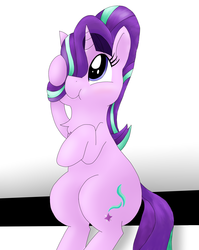 Size: 2550x3200 | Tagged: safe, artist:dragonpone, derpibooru exclusive, starlight glimmer, season 6, blushing, chest fluff, cute, female, glimmerbetes, high res, new hairstyle, sitting, solo