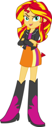 Size: 5827x14330 | Tagged: safe, artist:sugar-loop, sunset shimmer, equestria girls, g4, my little pony equestria girls, .ai available, .svg available, absurd resolution, boots, clothes, crossed arms, evil, evil smile, female, leather jacket, open mouth, pose, simple background, skirt, smiling, smirk, solo, transparent background, vector