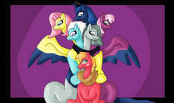Size: 1280x759 | Tagged: safe, artist:mojo1985, big macintosh, cheerilee, fleetfoot, fluttershy, marble pie, princess luna, earth pony, pony, g4, big macintosh gets all the mares, conjoined, five heads, fusion, male, marblunacheerifleettershy, ship:cheerimac, ship:fleetmac, ship:fluttermac, ship:lunamac, ship:marblemac, shipping, stallion, straight, wat, you need me