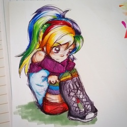 Size: 1065x1065 | Tagged: safe, artist:gummigator, rainbow dash, human, g4, clothes, converse, female, humanized, shoes, sneakers, solo, traditional art