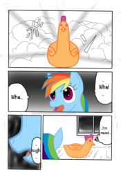 Size: 600x857 | Tagged: safe, artist:queue, rainbow dash, scootaloo, bird, chicken, pony, g4, a cat is fine too, comic, female, lesbian, scootachicken, ship:scootadash, shipping, that's why i assault ren