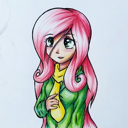 Size: 1280x1280 | Tagged: safe, artist:gummigator, fluttershy, human, g4, female, humanized, solo, traditional art