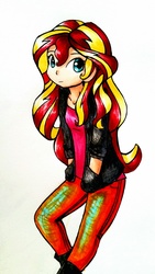 Size: 720x1280 | Tagged: safe, artist:gummigator, sunset shimmer, human, g4, female, humanized, solo, traditional art