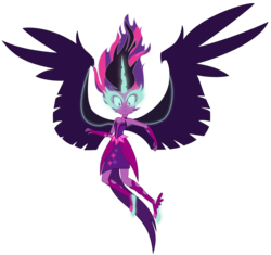 Size: 3950x3720 | Tagged: safe, artist:ponyalfonso, sci-twi, twilight sparkle, equestria girls, g4, my little pony equestria girls: friendship games, clothes, dark magic, female, fingerless gloves, flying, gloves, glowing eyes, high res, horn, inkscape, levitation, magic, midnight sparkle, necklace, request, simple background, solo, telekinesis, transparent background, vector, wings