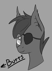 Size: 732x993 | Tagged: artist needed, safe, oc, oc only, oc:sunshine smiles (egophiliac), bat pony, pony, moonstuck, butts, grayscale, male, monochrome, solo