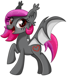 Size: 800x925 | Tagged: safe, artist:xbeautifuldreamerx, oc, oc only, oc:twizzle, bat pony, pony, looking at you, open mouth, simple background, smiling, solo, spread wings