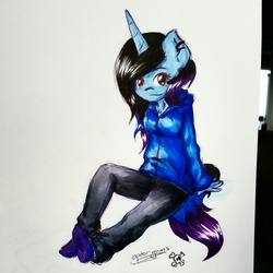 Size: 1280x1280 | Tagged: safe, artist:gummigator, oc, oc only, unicorn, anthro, plantigrade anthro, solo, traditional art