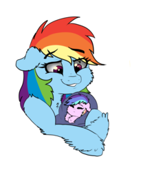 Size: 821x973 | Tagged: safe, artist:saphi-boo, rainbow dash, oc, oc:passion flare, pegasus, pony, g4, baby, baby pony, blanket, chest fluff, foal, magical lesbian spawn, momma dash, mother and daughter, next generation, offspring, parent:rainbow dash, parent:twilight sparkle, parents:twidash