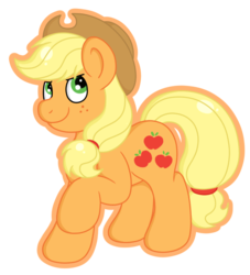 Size: 720x793 | Tagged: safe, artist:homemadegalaxies, applejack, earth pony, pony, g4, female, mare, outline, raised hoof, simple background, smiling, solo, transparent background