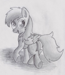 Size: 1951x2237 | Tagged: dead source, safe, artist:pzkratzer, derpy hooves, pegasus, pony, g4, butt, cute, female, mare, monochrome, pencil drawing, plot, solo, traditional art