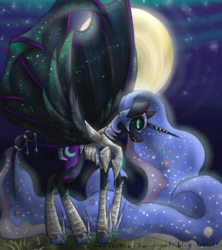 Size: 1600x1800 | Tagged: safe, artist:cross-the-swirl, nightmare moon, g4, armor, female, horn, horn jewelry, jewelry, moon, night, solo, spread wings