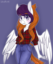 Size: 2100x2500 | Tagged: safe, artist:silbersternenlicht, oc, oc only, anthro, clothes, high res, pants, shirt, solo, unmoving plaid