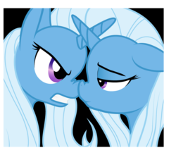 Size: 895x848 | Tagged: safe, artist:gsphere, artist:kratoxy, trixie, pony, unicorn, g4, angry, boop, duality, female, horn, horns are touching, lidded eyes, mare, noseboop, self ponidox