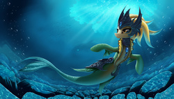 Size: 1944x1111 | Tagged: safe, artist:zigword, hippocampus, merpony, league of legends, nami (league of legends), ponified, solo, underwater