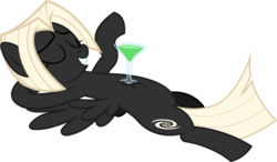 Size: 2080x1216 | Tagged: safe, artist:outlawedtofu, oc, oc only, oc:astral, pegasus, pony, fallout equestria, fallout equestria: outlaw, alcohol, appletini (drink), belly, food, on back, simple background, solo, transparent background, vector