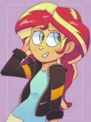 Size: 768x1024 | Tagged: dead source, safe, artist:cosmic-pincel, sunset shimmer, human, equestria girls, g4, cute, female, grin, heart eyes, shimmerbetes, solo, wingding eyes