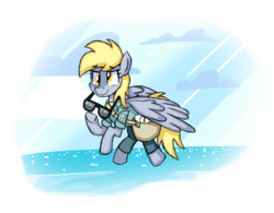 Size: 1280x1000 | Tagged: safe, artist:signal15, derpy hooves, pegasus, pony, g4, crossover, female, flying, jamie the mailman, mailbag, mailmare, mare, ocean, solo, steven universe, sunglasses