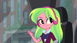 Size: 1280x720 | Tagged: safe, screencap, lemon zest, equestria girls, g4, my little pony equestria girls: friendship games, clothes, crystal prep academy uniform, female, headphones, school uniform, solo