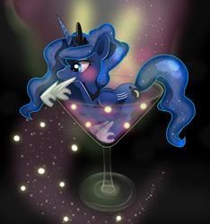 Size: 3196x3412 | Tagged: safe, artist:angelwaveo6, princess luna, pony, g4, alcohol, blushing, cup of pony, female, food, glass, high res, martini, micro, solo