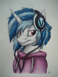 Size: 2400x3200 | Tagged: safe, artist:lupiarts, dj pon-3, vinyl scratch, unicorn, g4, female, headphones, high res, horn, solo, traditional art